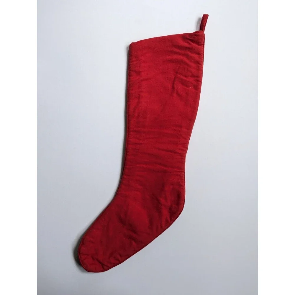 Vintage Needlepoint Christmas Stocking Santa‎ Toys Wool Front Red Flannel Back